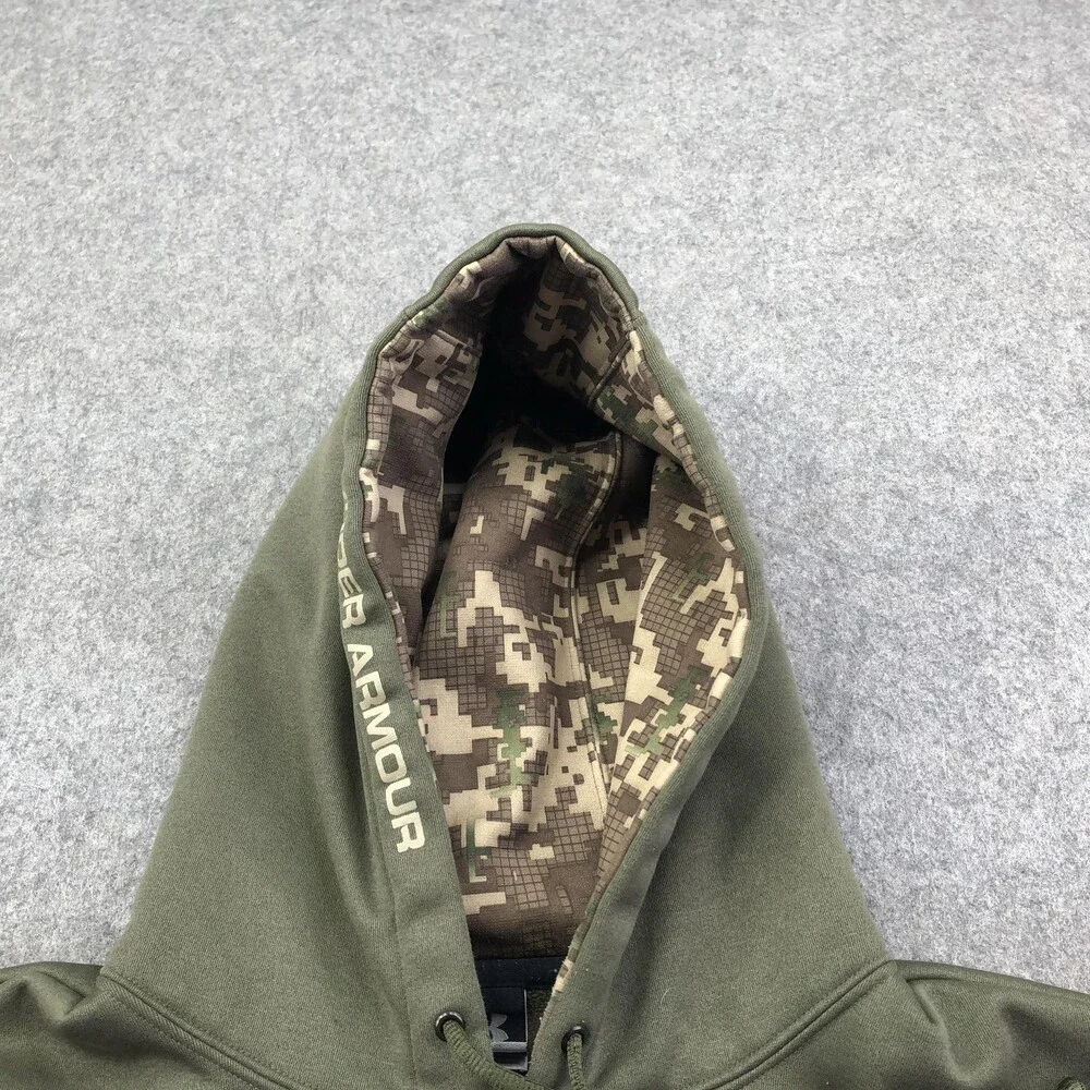 Under Armour Hoodie Mens Medium Green Digital Camo Fleece Sweatshirt Y2K VTG